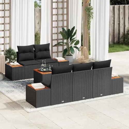 INLIFE Garten-Sofa-Set mit Kissen 6 pcs Schwarz Poly Rattan,Möbel,Gartenmöbel,Gartenmöbel-Sets,Schwarz,61.8 KG,3356693 von INLIFE