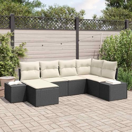 INLIFE Garten-Sofa-Set mit Kissen 6 pcs Schwarz und Creme Poly Rattan,Möbel,Gartenmöbel,Gartenmöbel-Sets,Schwarz,51 KG,3347127 von INLIFE