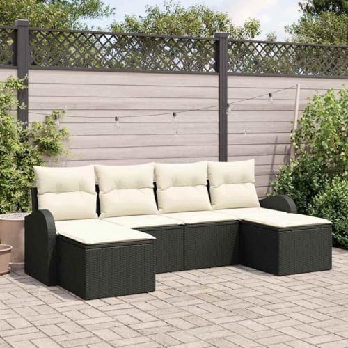 INLIFE Garten-Sofa-Set mit Kissen 6 pcs Schwarz und Weiß Poly Rattan,Möbel,Gartenmöbel,Gartenmöbel-Sets,Schwarz,47.2 KG,3354816 von INLIFE