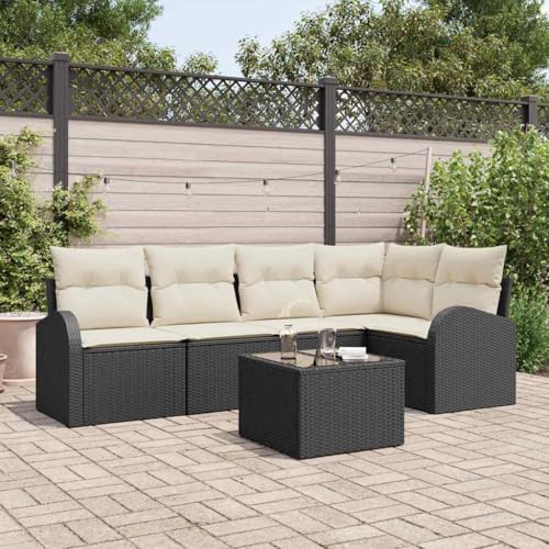 INLIFE Garten-Sofa-Set mit Kissen 6 pcs Schwarz und Weiß Poly Rattan,Möbel,Gartenmöbel,Gartenmöbel-Sets,Schwarz,50.4 KG,3354716 von INLIFE