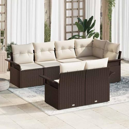 INLIFE Garten-Sofa-Set mit Kissen 7 pcs Braun Poly Rattan,Möbel,Gartenmöbel,Gartenmöbel-Sets,Braun,57.2 KG,3345398 von INLIFE
