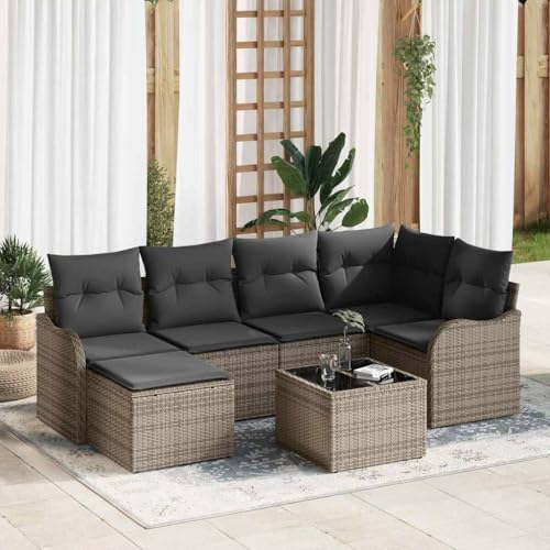 INLIFE Garten-Sofa-Set mit Kissen 7 pcs Grau Poly Rattan,Möbel,Gartenmöbel,Gartenmöbel-Sets,Grau,55.7 KG,3345779 von INLIFE
