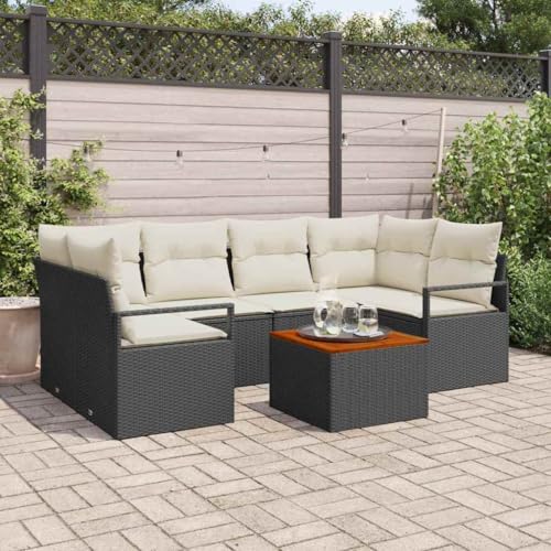 INLIFE Garten-Sofa-Set mit Kissen 7 pcs Schwarz Poly Rattan,Möbel,Gartenmöbel,Gartenmöbel-Sets,Schwarz,56.8 KG,3347656 von INLIFE