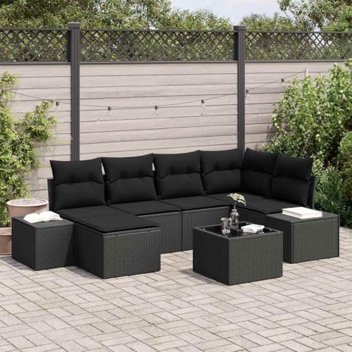 INLIFE Garten-Sofa-Set mit Kissen 7 pcs Schwarz Poly Rattan,Möbel,Gartenmöbel,Gartenmöbel-Sets,Schwarz,58.6 KG,3347143 von INLIFE