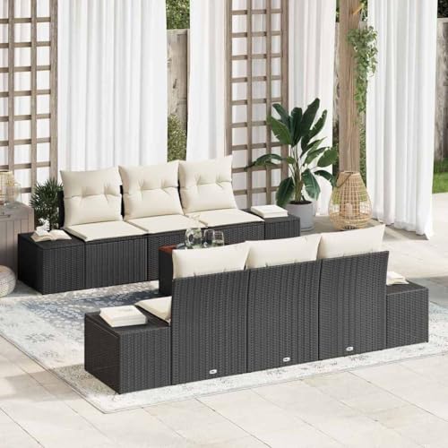 INLIFE Garten-Sofa-Set mit Kissen 7 pcs Schwarz Poly Rattan,Möbel,Gartenmöbel,Gartenmöbel-Sets,Schwarz,61.2 KG,3347901 von INLIFE