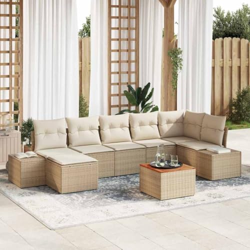 INLIFE Garten-Sofa-Set mit Kissen 8 pcs Beige Poly Rattan,Möbel,Gartenmöbel,Gartenmöbel-Sets,Beige,63.7 KG,3347988 von INLIFE