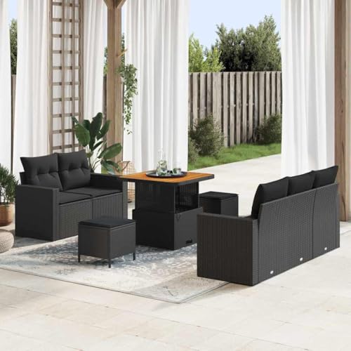 INLIFE Garten-Sofa-Set mit Kissen 8 pcs Schwarz 80 x 80 x 71 cm,Möbel,Gartenmöbel,Gartensitzmöbel,Gartensofas,Schwarz,66.4 KG,3363504 von INLIFE