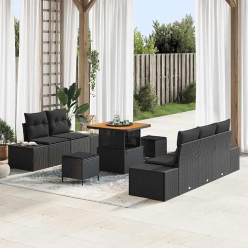 INLIFE Garten-Sofa-Set mit Kissen 8 pcs Schwarz 80 x 80 x 71 cm,Möbel,Gartenmöbel,Gartensitzmöbel,Gartensofas,Schwarz,71.6 KG,3364674 von INLIFE
