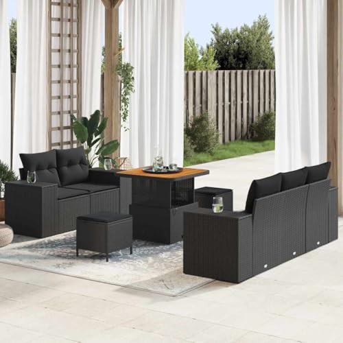 INLIFE Garten-Sofa-Set mit Kissen 8 pcs Schwarz 80 x 80 x 71 cm,Möbel,Gartenmöbel,Gartensitzmöbel,Gartensofas,Schwarz,73.2 KG,3363894 von INLIFE