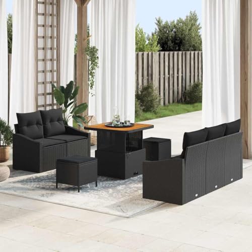INLIFE Garten-Sofa-Set mit Kissen 8 pcs Schwarz Poly Rattan,Möbel,Gartenmöbel,Gartenmöbel-Sets,Schwarz,61 KG,3362594 von INLIFE