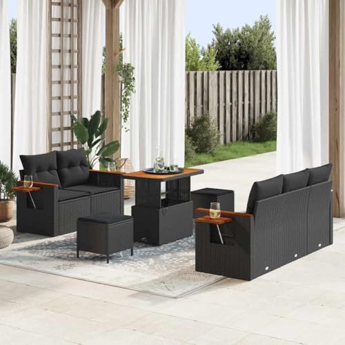 INLIFE Garten-Sofa-Set mit Kissen 8 pcs Schwarz Poly Rattan,Möbel,Gartenmöbel,Gartensitzmöbel,Gartensofas,Schwarz,69.2 KG,3365069 von INLIFE