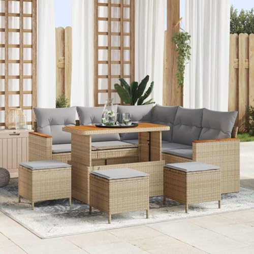 INLIFE Garten-Sofa-Set mit Kissen 9 pcs Beige Poly Rattan,Möbel,Gartenmöbel,Gartenmöbel-Sets,Beige,70.5 KG,3363052 von INLIFE