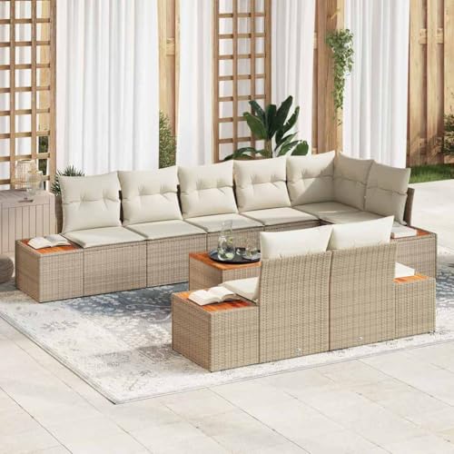INLIFE Garten-Sofa-Set mit Kissen 9 pcs Beige Poly Rattan,Möbel,Gartenmöbel,Gartenmöbel-Sets,Beige,83.8 KG,3348117 von INLIFE