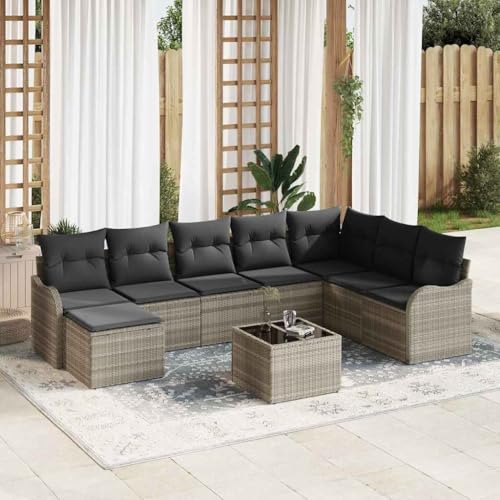 INLIFE Garten-Sofa-Set mit Kissen 9 pcs Hellgrau Poly Rattan,Möbel,Gartenmöbel,Gartenmöbel-Sets,Hellgrau,76 KG,3354501 von INLIFE