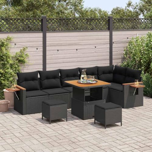 INLIFE Garten-Sofa-Set mit Kissen 9 pcs Schwarz 80 x 80 x 71 cm,Möbel,Gartenmöbel,Gartensitzmöbel,Gartensofas,Schwarz,71.5 KG,3363189 von INLIFE