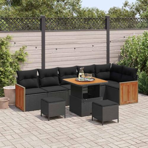 INLIFE Garten-Sofa-Set mit Kissen 9 pcs Schwarz 80 x 80 x 71 cm,Möbel,Gartenmöbel,Gartensitzmöbel,Gartensofas,Schwarz,73.5 KG,3363319 von INLIFE