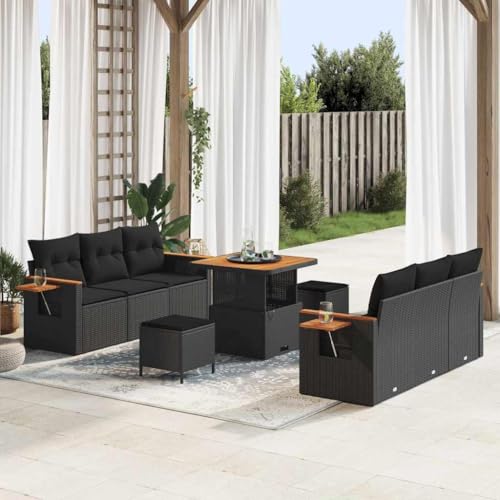 INLIFE Garten-Sofa-Set mit Kissen 9 pcs Schwarz 80 x 80 x 71 cm,Möbel,Gartenmöbel,Gartensitzmöbel,Gartensofas,Schwarz,76.8 KG,3363124 von INLIFE