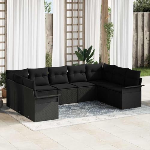INLIFE Garten-Sofa-Set mit Kissen 9 pcs Schwarz Poly Rattan,Möbel,Gartenmöbel,Gartenmöbel-Sets,Schwarz,70.7 KG,3345523 von INLIFE