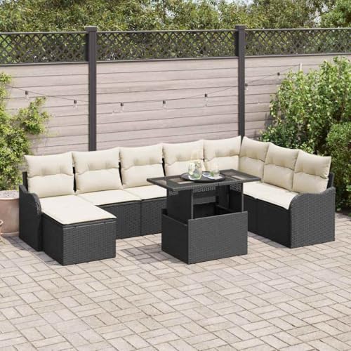 INLIFE Garten-Sofa-Set mit Kissen 9 pcs Schwarz Poly Rattan,Möbel,Gartenmöbel,Gartenmöbel-Sets,Schwarz,76.4 KG,3348513 von INLIFE