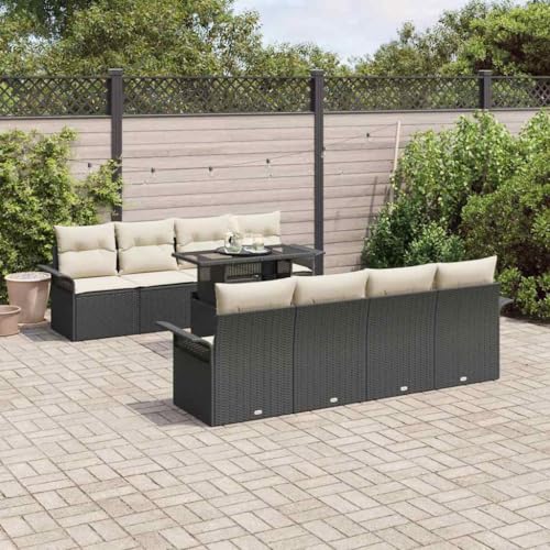 INLIFE Garten-Sofa-Set mit Kissen 9 pcs Schwarz Poly Rattan,Möbel,Gartenmöbel,Gartenmöbel-Sets,Schwarz,81.8 KG,3356980 von INLIFE