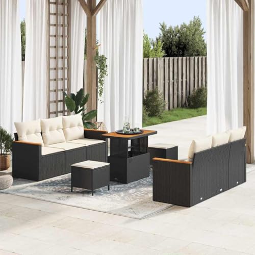 INLIFE Garten-Sofa-Set mit Kissen 9 pcs Schwarz Poly Rattan,Möbel,Gartenmöbel,Gartensitzmöbel,Gartensofas,Schwarz,74.6 KG,3364950 von INLIFE
