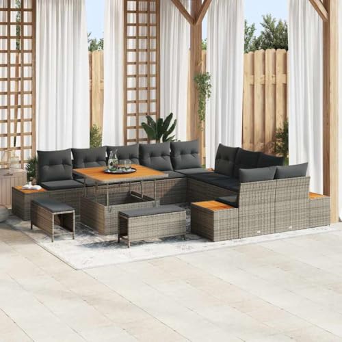 INLIFE Garten-Sofa-Set mit Kissen mit Speicher 13 pcs Grau Poly Rattan,Möbel,Gartenmöbel,Gartensitzmöbel,Gartensofas,Grau,124.8 KG,3364918 von INLIFE