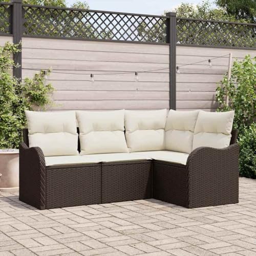 INLIFE Garten-Sofa-Set mit Kissen mit Speicher 4 pcs Braun Poly Rattan,Möbel,Gartenmöbel,Gartenmöbel-Sets,Braun,36.4 KG,3354347 von INLIFE