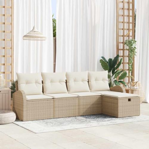 INLIFE Garten-Sofa-Set mit Kissen mit Speicher 5 pcs Beige Poly Rattan,Möbel,Gartenmöbel,Gartenmöbel-Sets,Beige,42.1 KG,3360392 von INLIFE