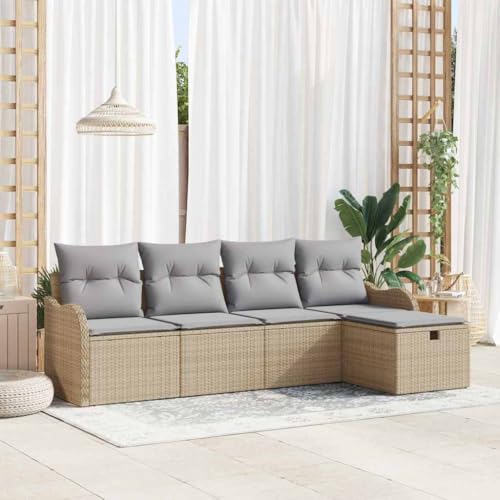 INLIFE Garten-Sofa-Set mit Kissen mit Speicher 5 pcs Beige Poly Rattan,Möbel,Gartenmöbel,Gartenmöbel-Sets,Beige,42.5 KG,3360291 von INLIFE