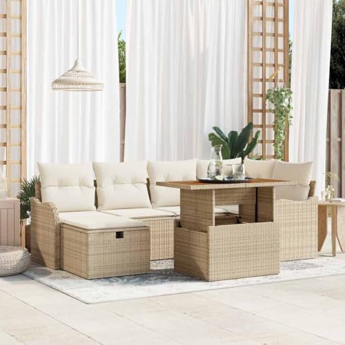 INLIFE Garten-Sofa-Set mit Kissen mit Speicher 7 pcs Beige Poly Rattan,Möbel,Gartenmöbel,Gartenmöbel-Sets,Beige,62.5 KG,3359942 von INLIFE