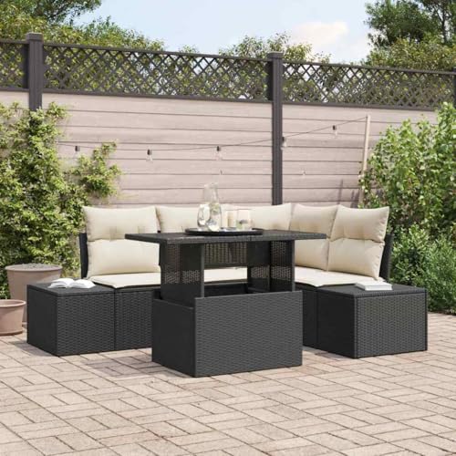 INLIFE Garten-Sofa-Set mit Speicher 5 pcs Schwarz Poly Rattan,Möbel,Gartenmöbel,Gartenmöbel-Sets,Schwarz,55 KG,3357910 von INLIFE