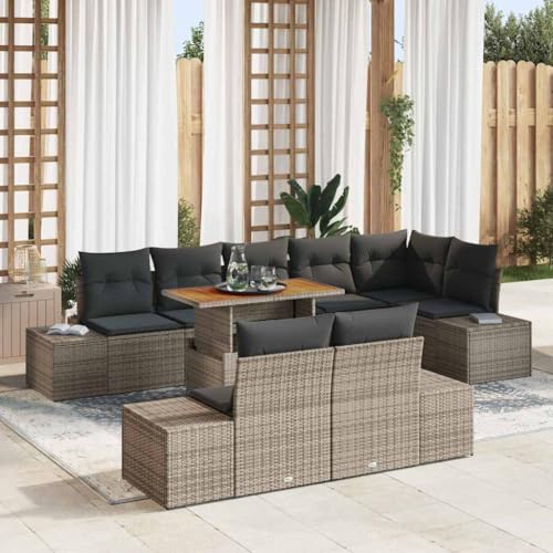 INLIFE Garten-Sofa-Set mit Speicher 9 pcs Grau Poly Rattan,Möbel,Gartenmöbel,Gartenmöbel-Sets,Grau,92 KG,3358715 von INLIFE