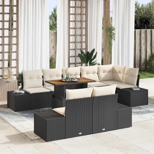 INLIFE Garten-Sofa-Set mit Speicher 9 pcs Schwarz Poly Rattan,Möbel,Gartenmöbel,Gartenmöbel-Sets,Schwarz,88.8 KG,3358714 von INLIFE