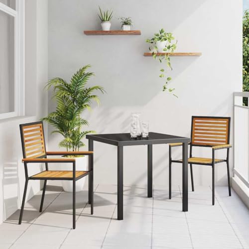INLIFE Garten Stapelstühle 2 pcs Braun und Schwarz,Möbel,Gartenmöbel,Gartensitzmöbel,Gartenstühle,Braun,14 KG,42006822 von INLIFE