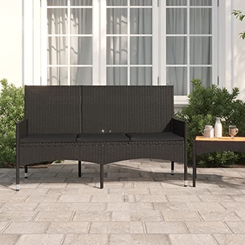 INLIFE Gartenbank 3-Sitzer mit Kissen Schwarz Poly Rattan,11kg,319494 von INLIFE