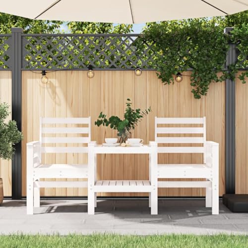 INLIFE Gartenbank mit Tisch 2-Sitzer Weiß Massivholz Kiefer,Möbel,Gartenmöbel,Gartensitzmöbel,Gartenbänke,Weiß,23 KG,825157 von INLIFE
