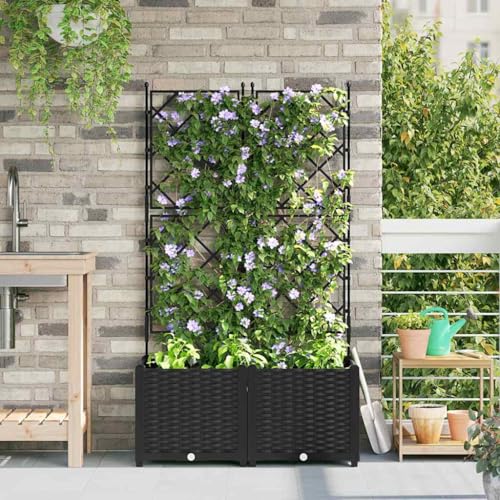 INLIFE Gartenpflanzer mit Gitter 2 pcs Schwarz 80 x 40 x 143 cm PP,Heim & Garten,Rasen & Garten,Gartenpflege,Blumentöpfe & Pflanzgefäße,Schwarz,7 KG,42002838 von INLIFE