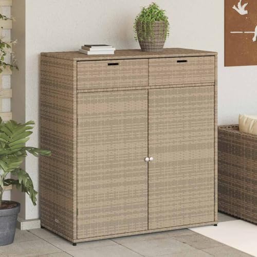 INLIFE Gartenschrank Beige 105x55x113 cm Poly Rattan,Möbel,Gartenmöbel,Gartenboxen,Beige,21.4 KG,365566 von INLIFE
