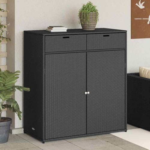 INLIFE Gartenschrank Schwarz 105x55x113 cm Poly Rattan,Möbel,Gartenmöbel,Gartenboxen,Schwarz,20.8 KG,365563 von INLIFE