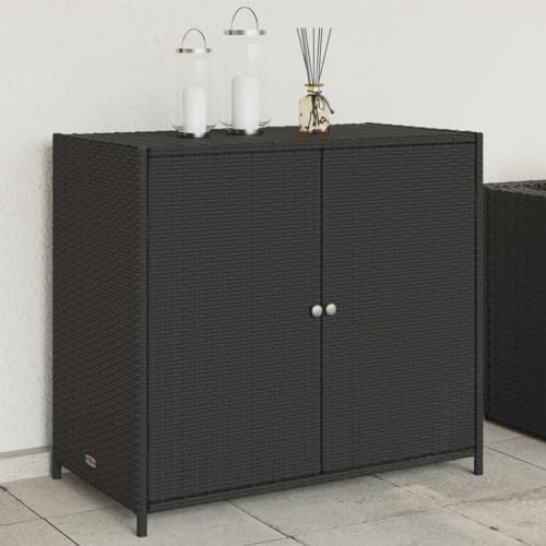 INLIFE Gartenschrank Schwarz 83x45x76 cm Poly Rattan,Möbel,Gartenmöbel,Gartenboxen,Schwarz,9.8 KG,365543 von INLIFE