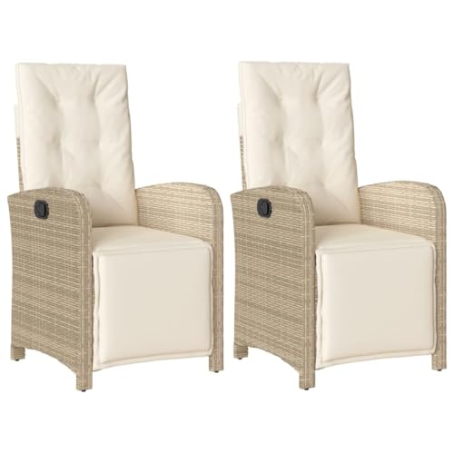 INLIFE Gartensessel mit Fußteil 2 STK. Verstellbar Beige Poly Rattan,Möbel,Gartenmöbel,Gartensitzmöbel,Gartenstühle,Beige,21 KG,365196 von INLIFE