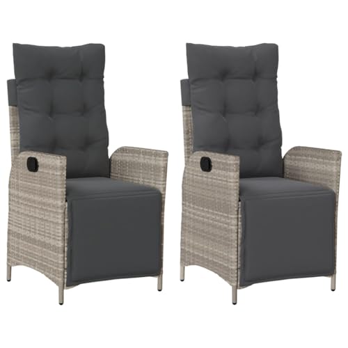 INLIFE Gartensessel mit Fußteil 2Stk. Verstellbar Hellgrau Poly Rattan,Möbel,Gartenmöbel,Gartensitzmöbel,Gartenstühle,Grau,21.6 KG,365294 von INLIFE