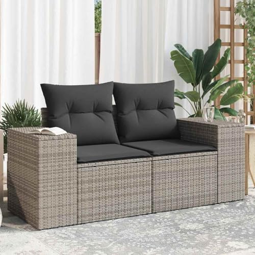 INLIFE Gartensofa 2-Sitzer mit Kissen Grau Poly Rattan,Möbel,Gartenmöbel,Gartensitzmöbel,Gartensofas,Grau,22 KG,366143 von INLIFE