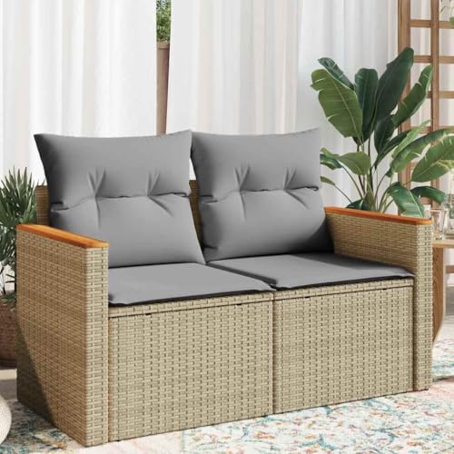 INLIFE Gartensofa mit Kissen 2-Sitzer Beige Poly Rattan,Möbel,Gartenmöbel,Gartensitzmöbel,Gartensofas,Beige,19.4 KG,366109 von INLIFE