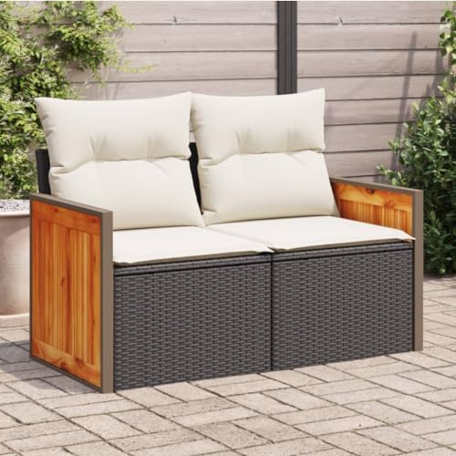 INLIFE Gartensofa mit Kissen 2-Sitzer Schwarz Poly Rattan,Möbel,Gartenmöbel,Gartensitzmöbel,Gartensofas,Schwarz,20.2 KG,366010 von INLIFE
