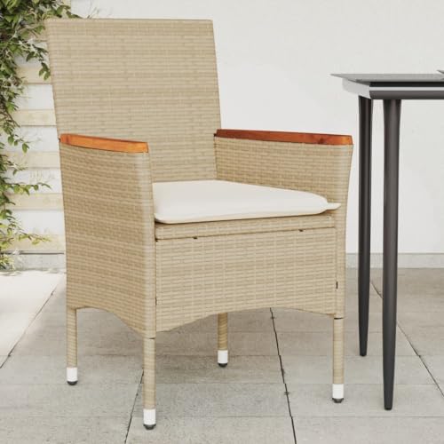 INLIFE Gartenstühle mit Kissen 2 STK. Beige Poly Rattan,Möbel,Gartenmöbel,Gartensitzmöbel,Gartenstühle,Beige,13 KG,368121 von INLIFE