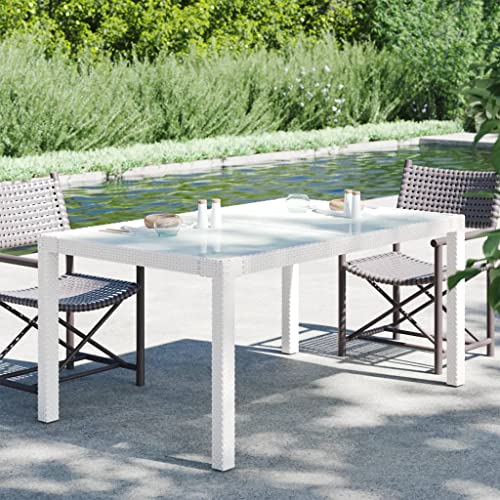 INLIFE Gartentisch 150x90x75 cm Gehärtetes Glas Poly Rattan Weiß von INLIFE