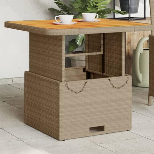 INLIFE Gartentisch Beige 80x80x71 cm Poly Rattan und Akazienholz,Möbel,Gartenmöbel,Gartentische,Beige,13.6 KG,368271 von INLIFE