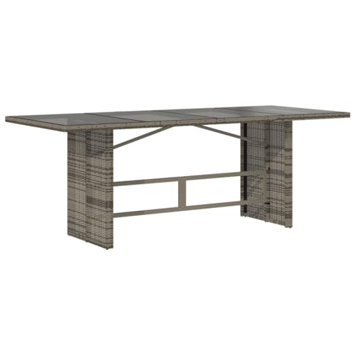 INLIFE Gartentisch mit Glasplatte Grau 190x80x75 cm Poly Rattan,Möbel,Gartenmöbel,Gartentische,Grau,27.4 KG,365604 von INLIFE