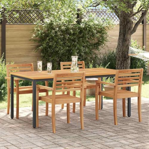 INLIFE Gartentische Natur und Schwarz 180 x 90 x 75 cm,Möbel,Gartenmöbel,Gartentische,Braun,24.6 KG,4010612 von INLIFE